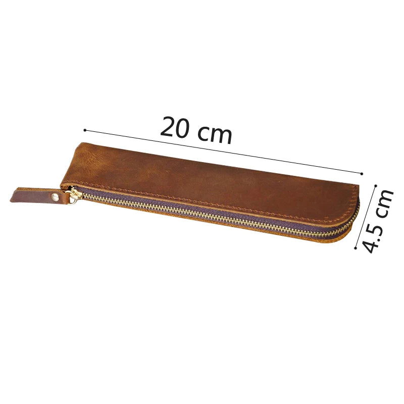 Pencil Case Genuine Cowhide Leather Retro Zipper Pouch