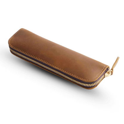 Close-up of the leather texture and zipper detail
