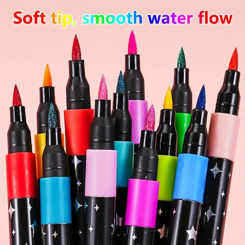 Metallic Brush Pens With Two-Tone Outline Effect