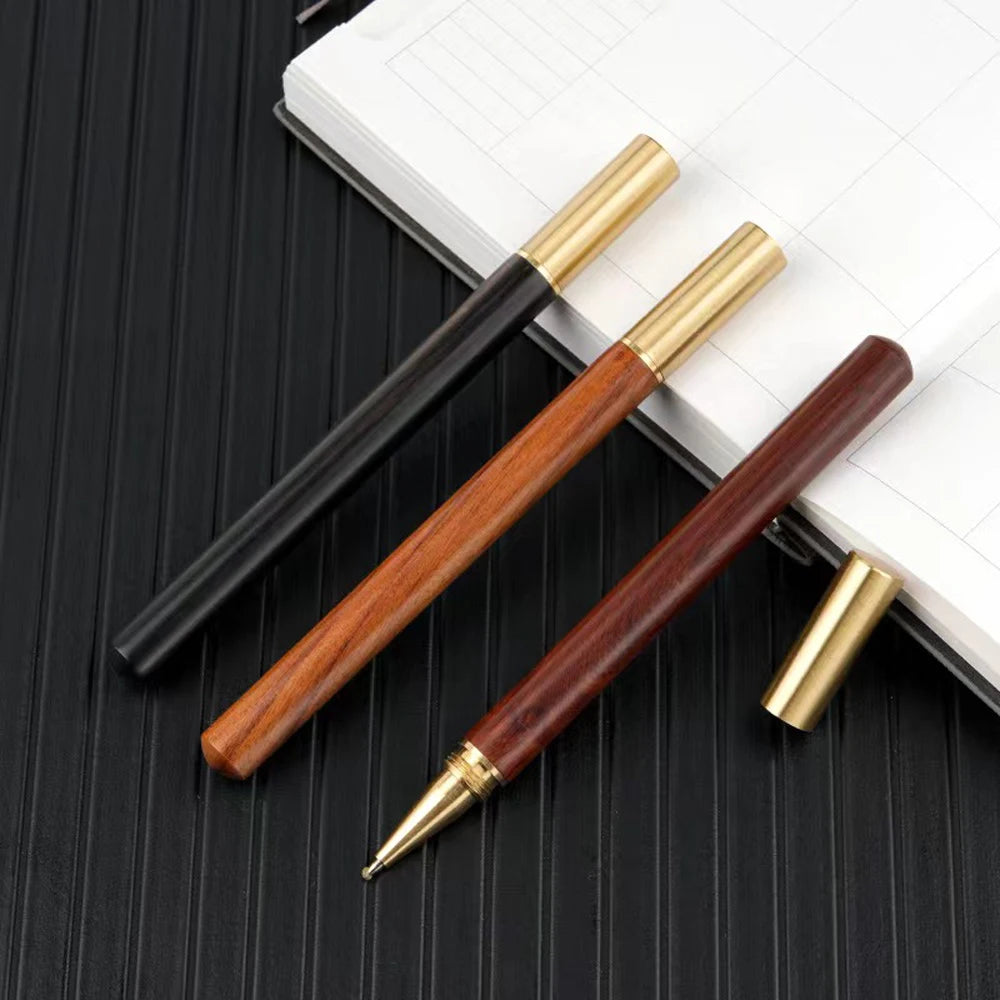 Vintage Wood and Brass Ballpoint Pen Stylish Metal Cap Roller Pen