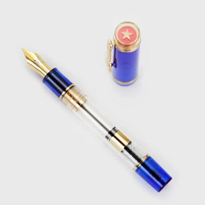 Red Star Cap Transparent Resin Fountain Pen