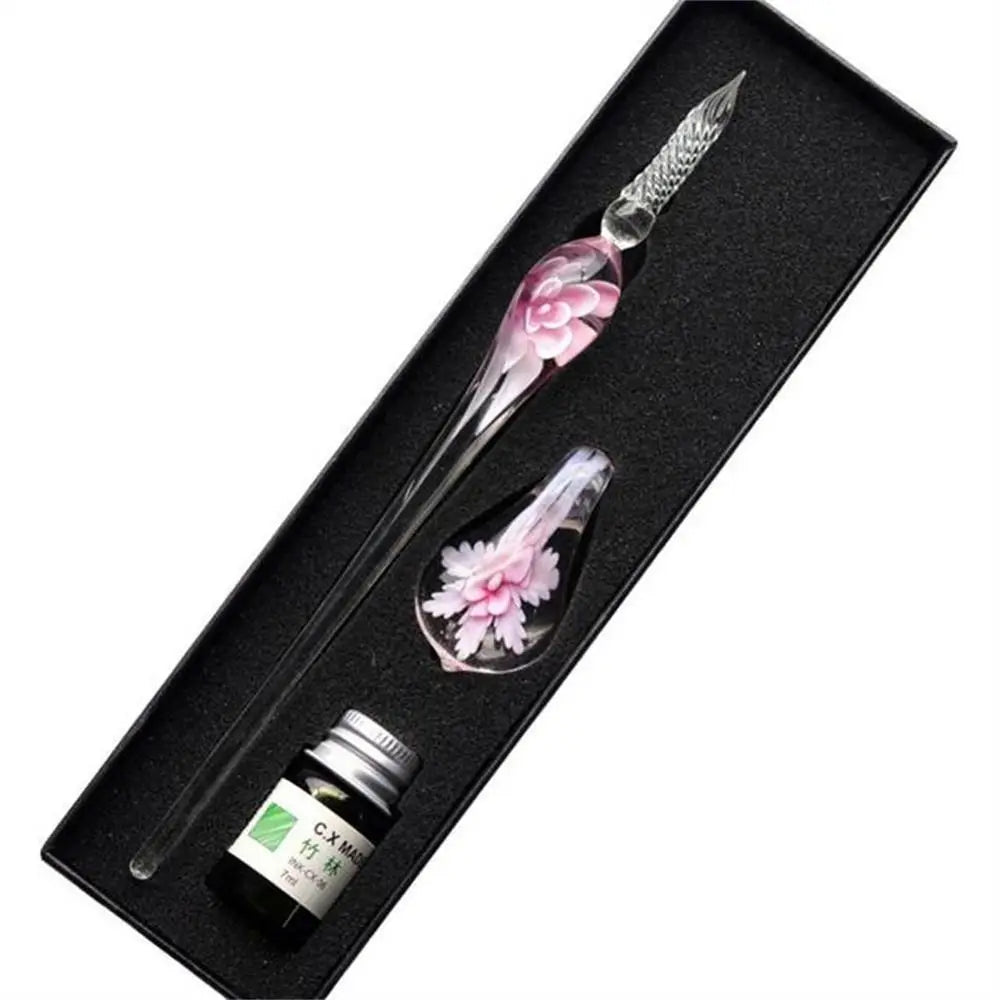 Vintage Floral Glass Dip Pen