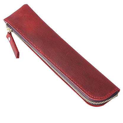 Pencil Case Genuine Cowhide Leather Retro Zipper Pouch