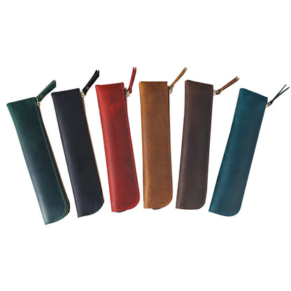 Pencil Case Genuine Cowhide Leather Retro Zipper Pouch