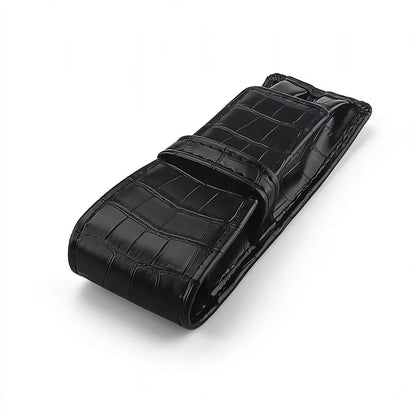 Pen Case Crocodile Pu Leather Black 2 Pen Slots