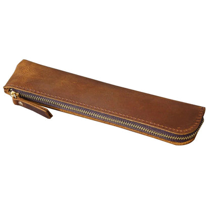 Pencil Case Genuine Cowhide Leather Retro Zipper Pouch