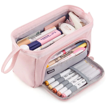 Pencil Case Canvas Double Deck Large Capacity
