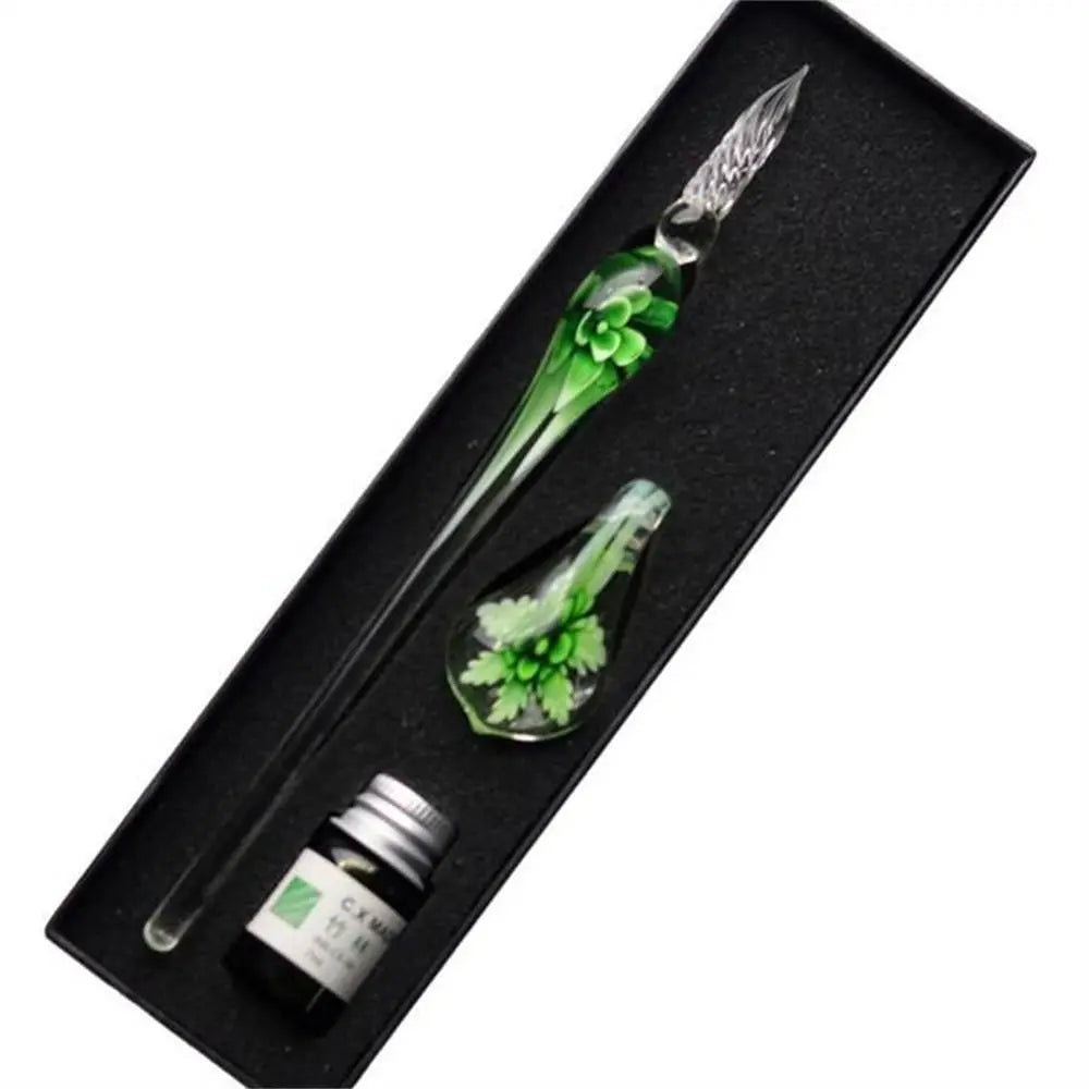 Vintage Floral Glass Dip Pen