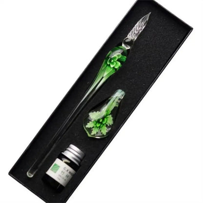 Vintage Floral Glass Dip Pen