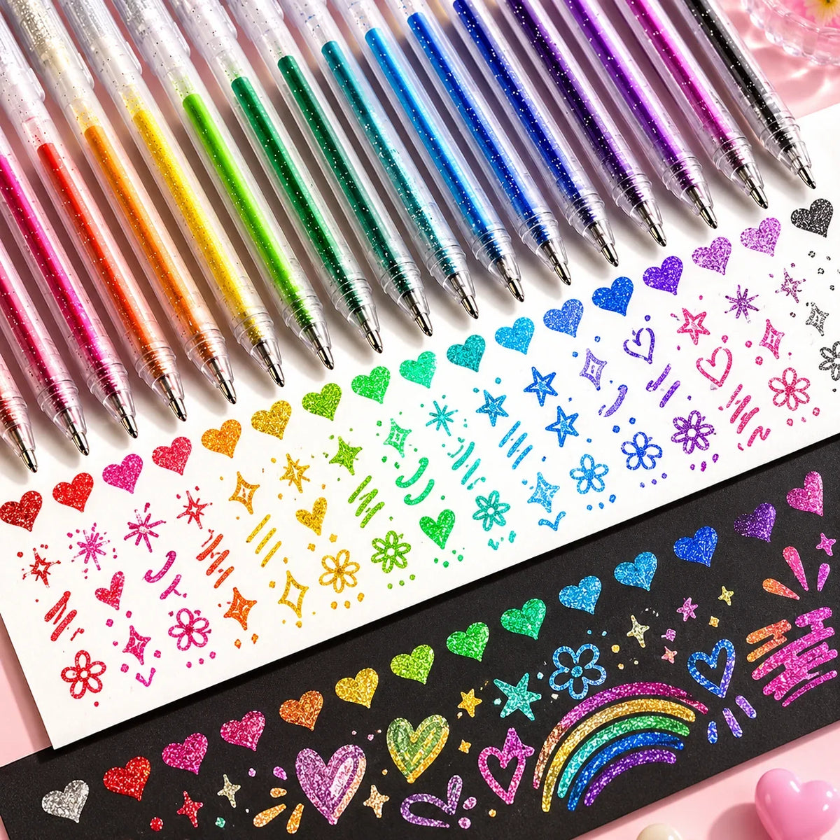 Glitter gel pens suitable for school notes, office work, and crafts