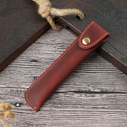 Leather Single Fountain Pen Case With Snap Closure
