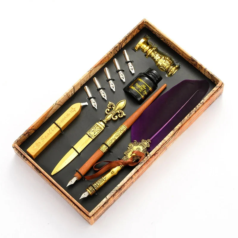 Vintage Gold Feather Fountain Pen Set