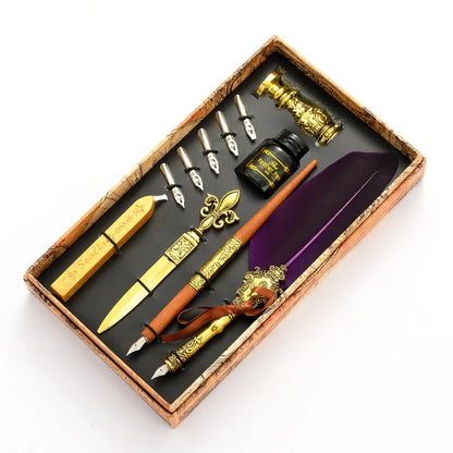 Vintage Gold Feather Fountain Pen Set