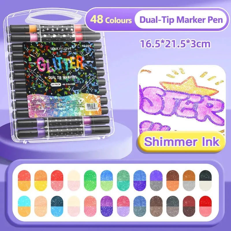 Metallic Brush Pens With Two-Tone Outline Effect