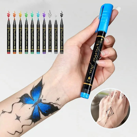 Colorful Tattoo Marker Pens for Halloween and Party Fun 10-Pack
