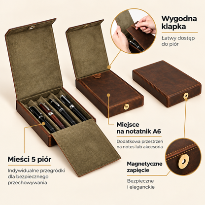Leather fountain pen holder for organizing four pens at home or on the go