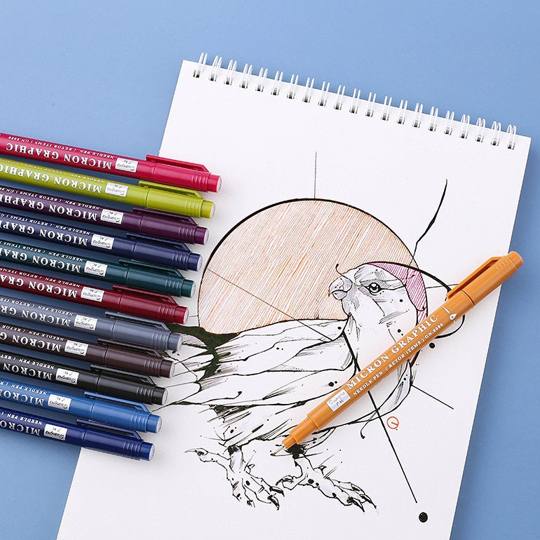 Multicolor needle pen set shown with capped pens