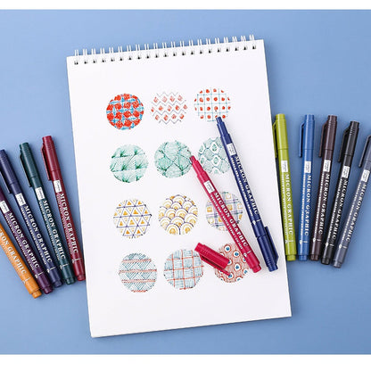 Twelve assorted color pens for graphic illustration
