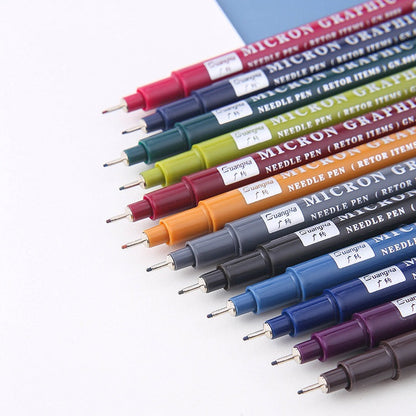 Complete 12-color needle pen set for detailed artwork
