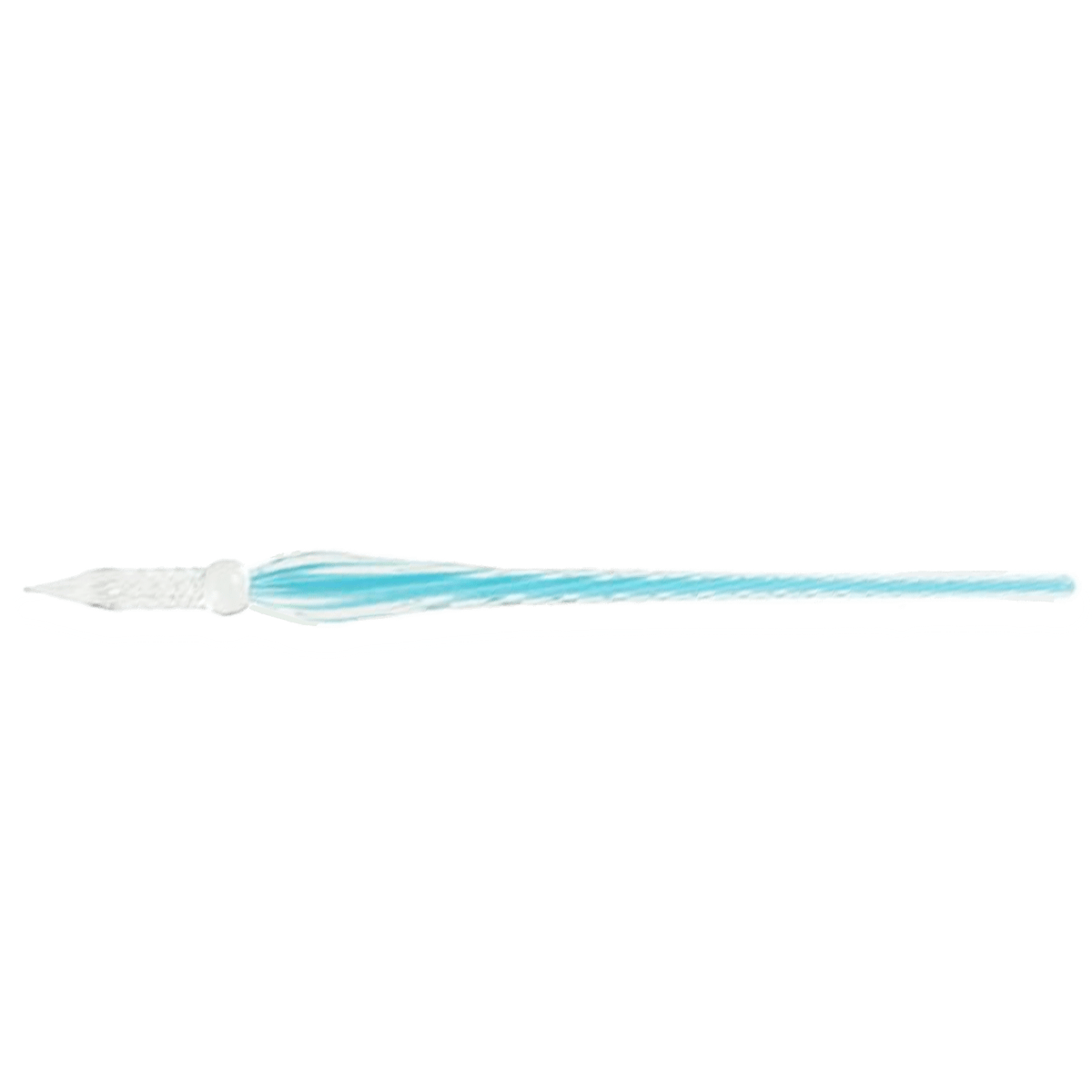 Twisted glass pen tip designed for dipping into writing ink