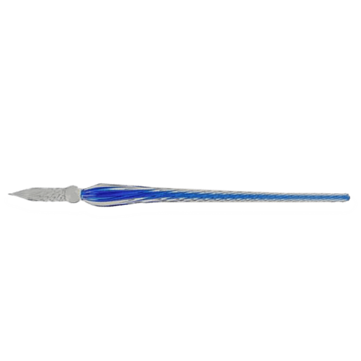 Glass calligraphy pen resting on a writing surface