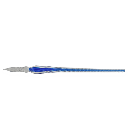 Glass calligraphy pen resting on a writing surface