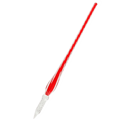 Close-up of the twisted glass body on a decorative dip pen