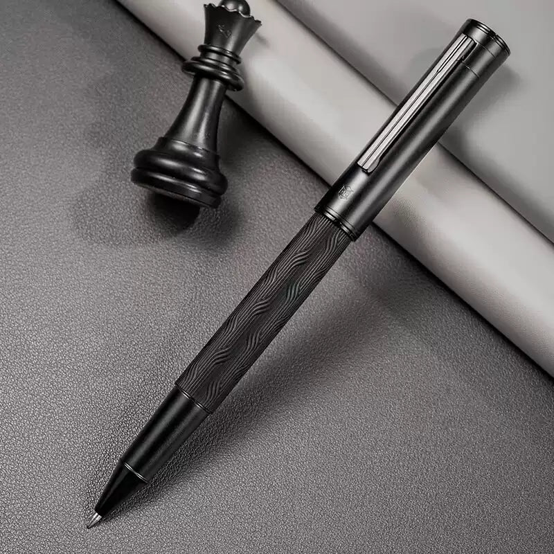 Complete 0.5 mm rollerball pen set with black pen body and two refills