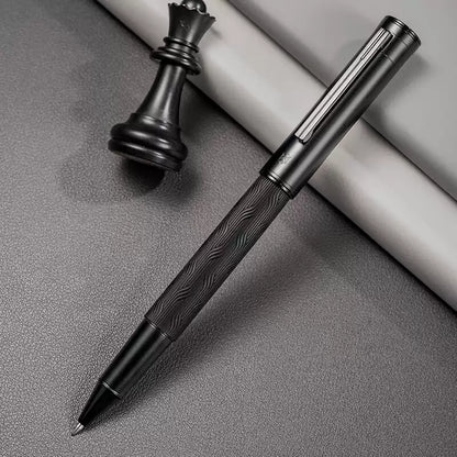 Complete 0.5 mm rollerball pen set with black pen body and two refills