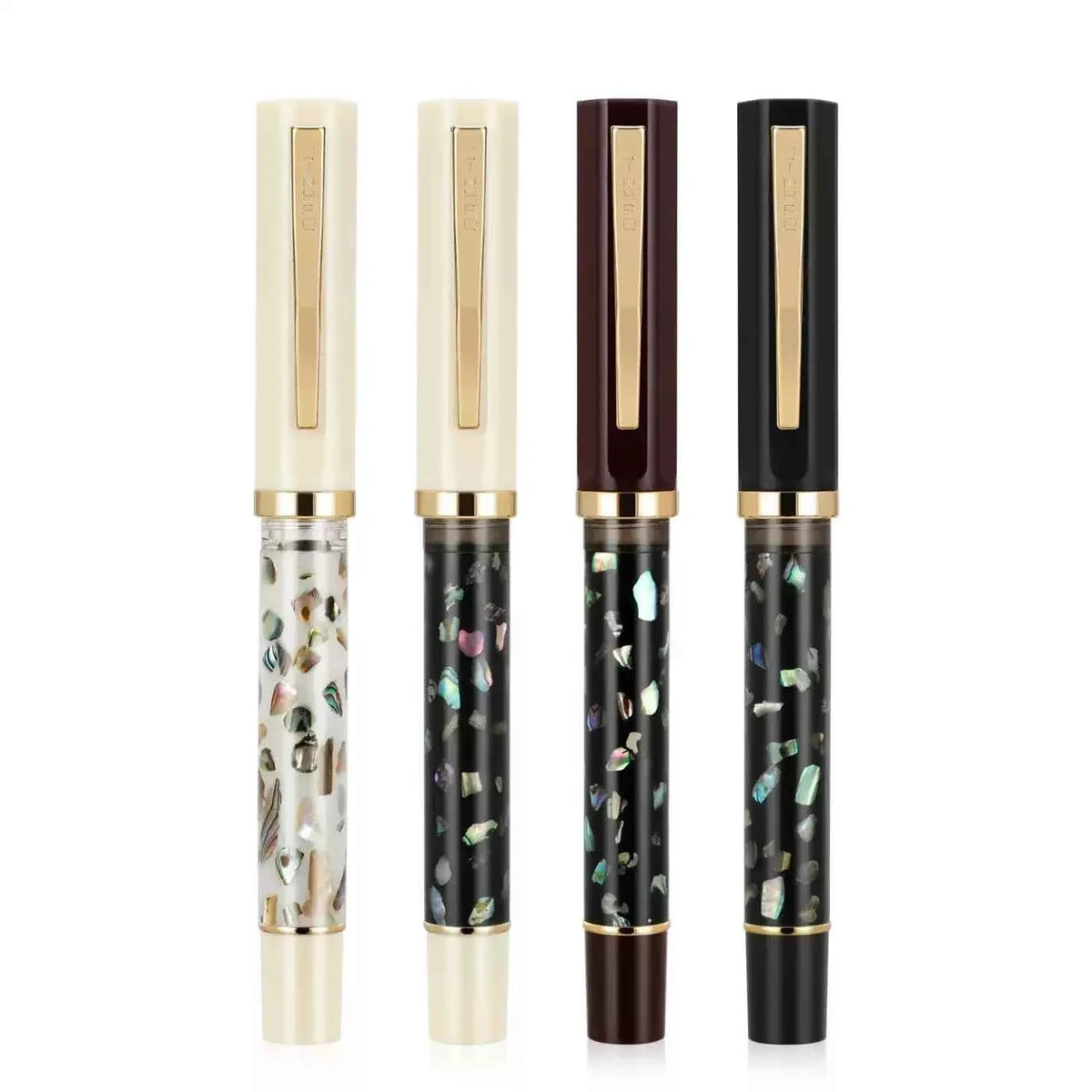Shell-carved fountain pen arranged horizontally for a clear product view