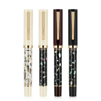 Shell-carved fountain pen arranged horizontally for a clear product view