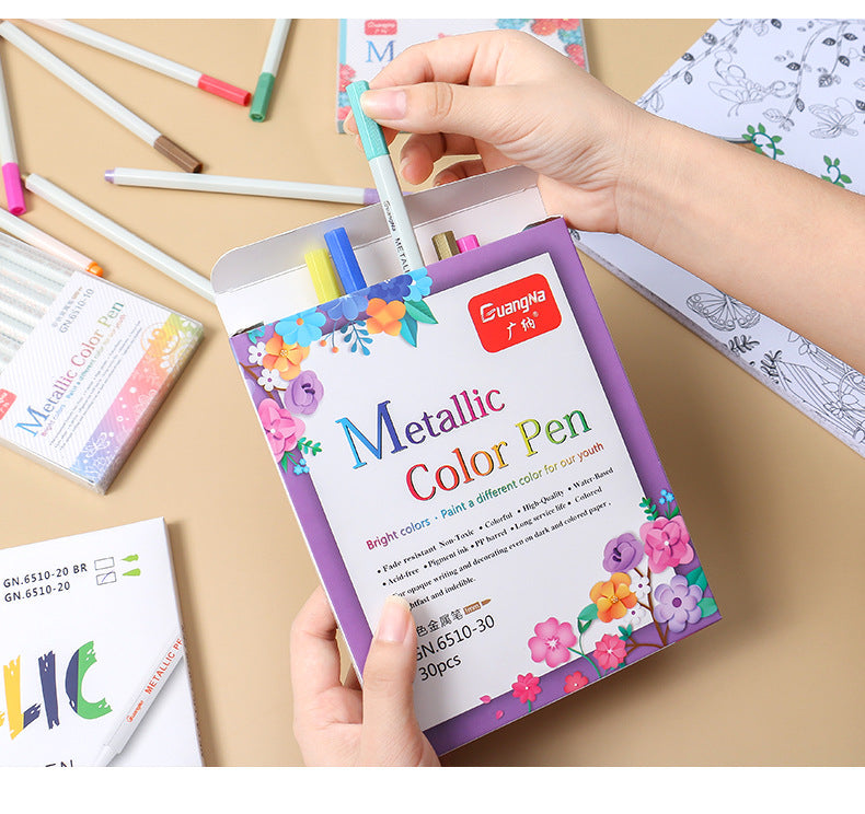 Assorted metallic fine point pens for art and journaling