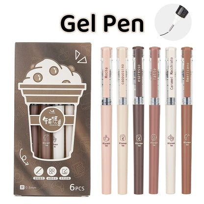 Six-pack tea-inspired rollerball pens with black ink and 0.5 mm tips