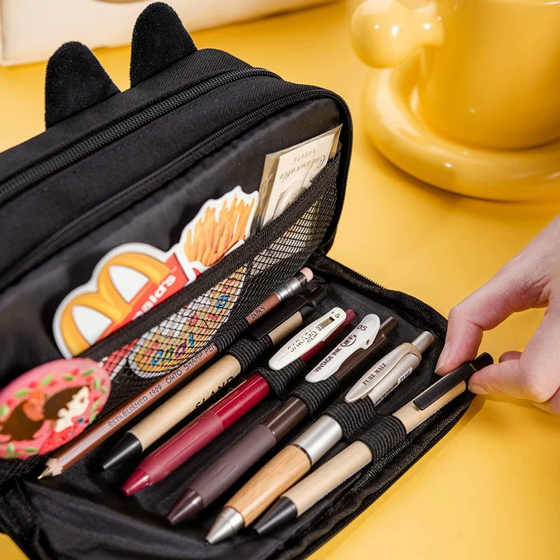 Pencil case pouch showing its playful 3D cat design