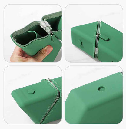 Open silicone pencil case showing space for pens and pencils