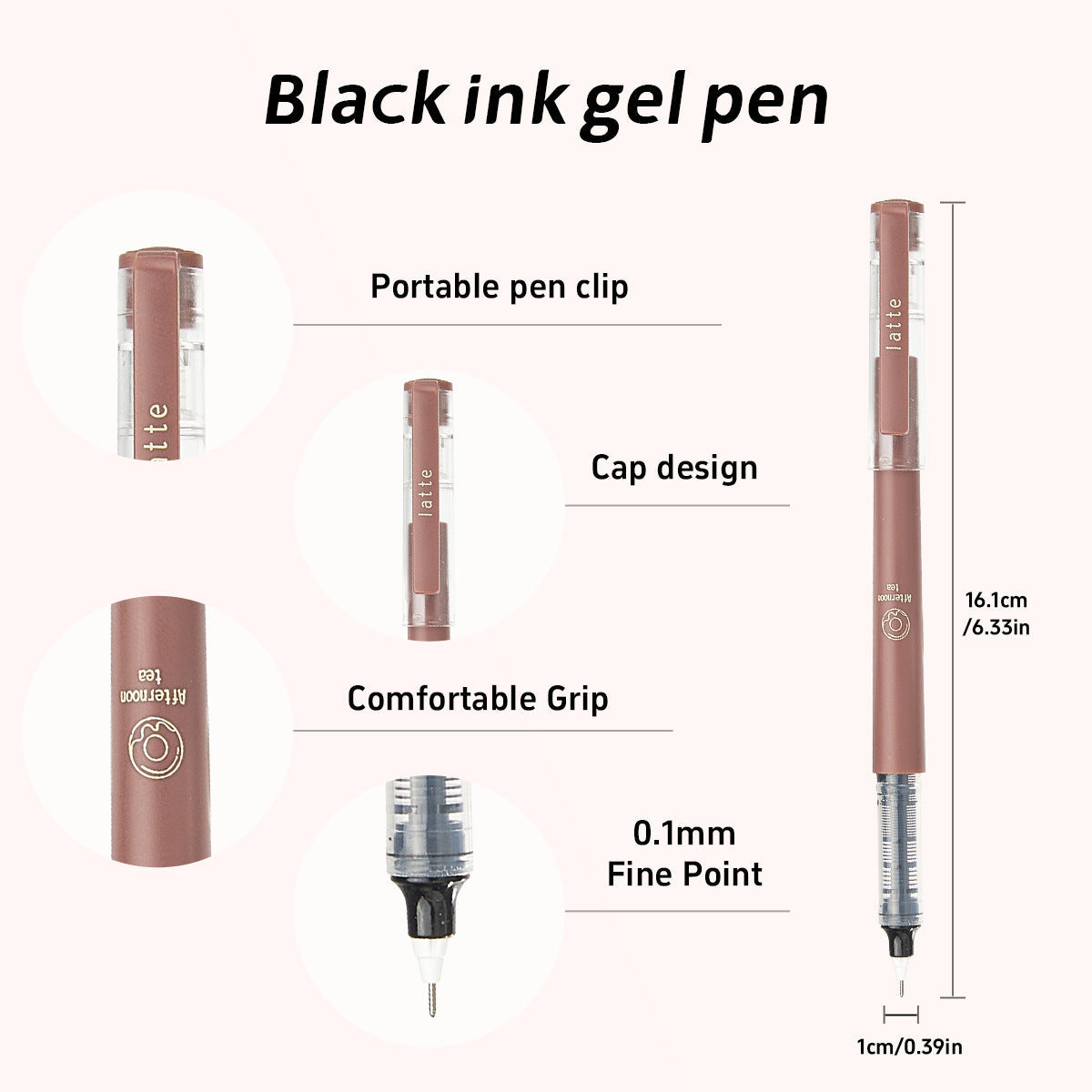 Close-up of a tea-inspired rollerball pen with a 0.5 mm tip