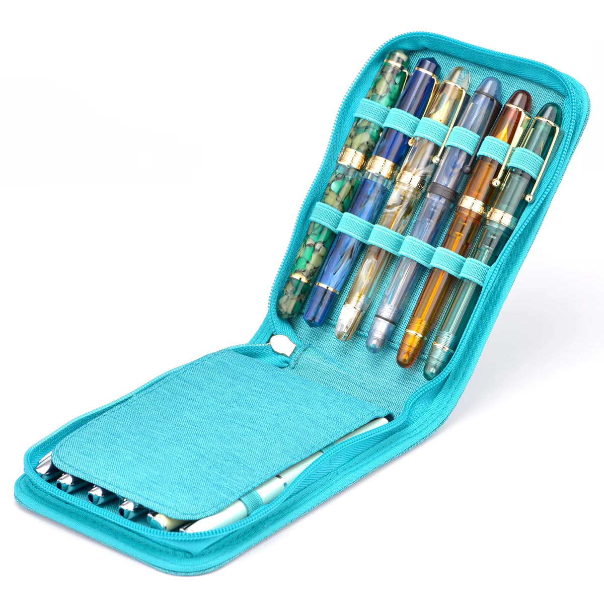 12-pen case shown closed with a protective divider inside