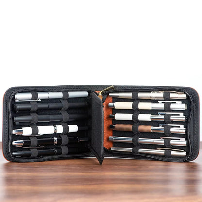 Blue 12-pen case with a protective divider for organized pens