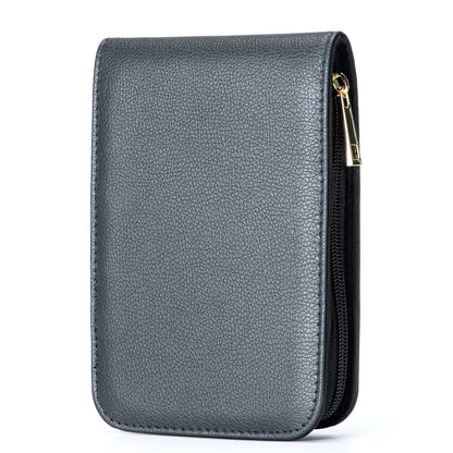 Open brown pen case with protective divider and pen compartments
