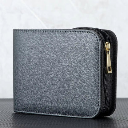 Open blue pen case designed to hold up to 12 pens