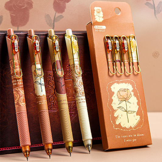 Retractable Rose Gel Pen Set