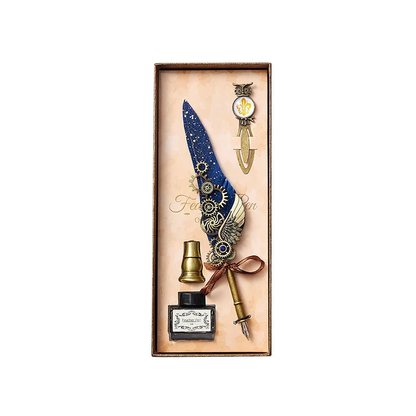 Vintage Mechanical Feather Dip Pen Set