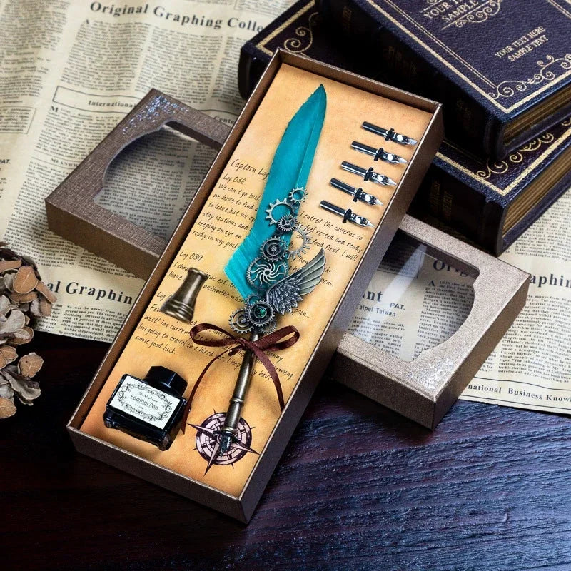 Vintage Calligraphy Feather Pen Set