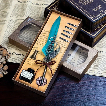 Vintage Calligraphy Feather Pen Set
