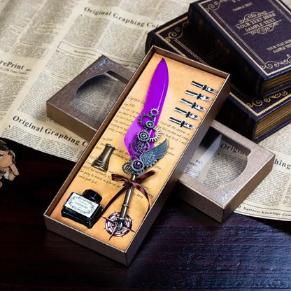 Vintage Calligraphy Feather Pen Set