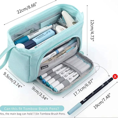 Pencil Case Canvas Double Deck Large Capacity