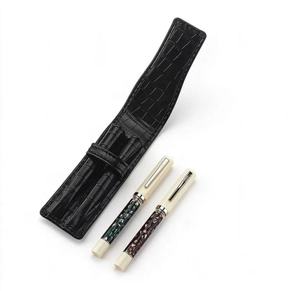Pen Case Crocodile Pu Leather Black 2 Pen Slots