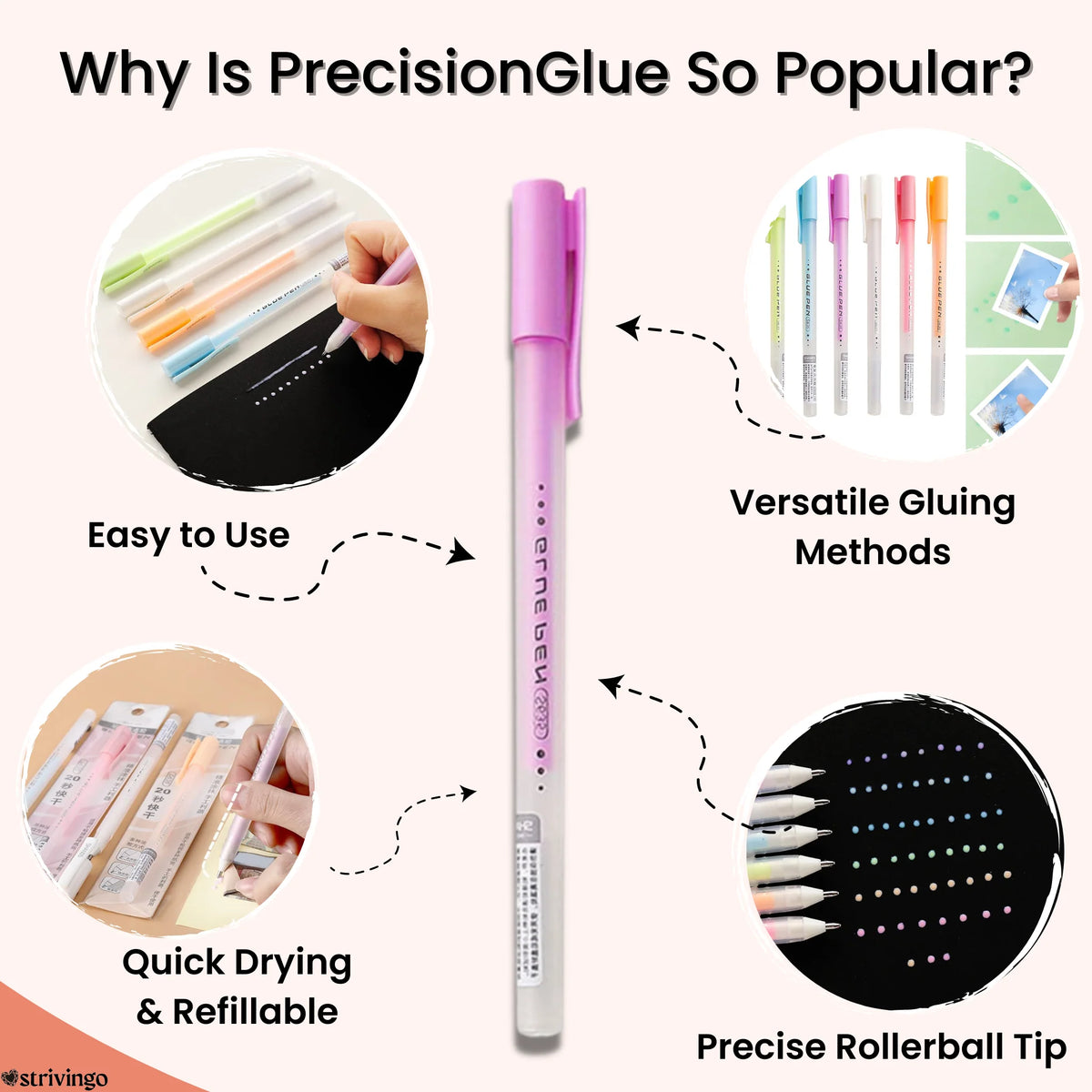 Refillable Drip-Free Glue Pen With Ballpoint Tip