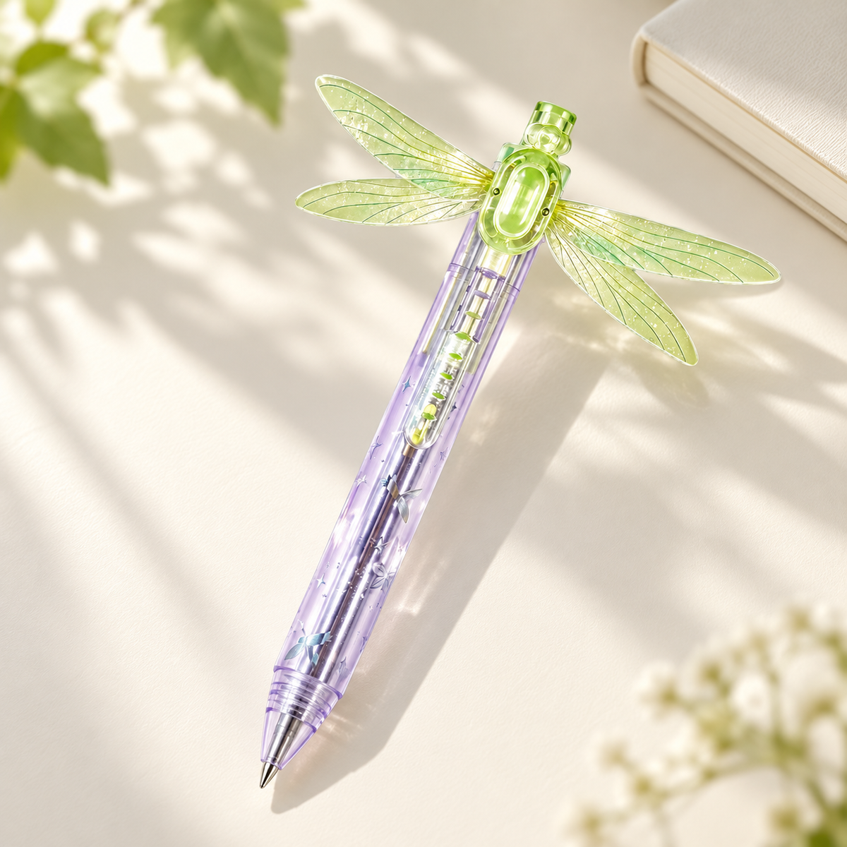 Decorative flower pen held ready for journaling