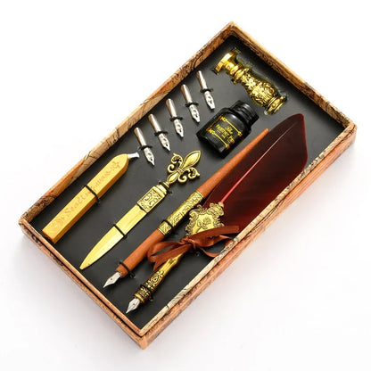 Vintage Gold Feather Fountain Pen Set